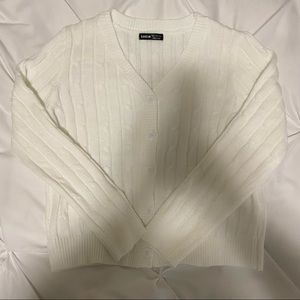 white cable knit button up cardigan